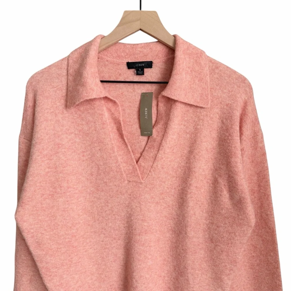 J. Crew Collared V-Neck Sweater in Supersoft Yarn Coral Pink Size Small NWT